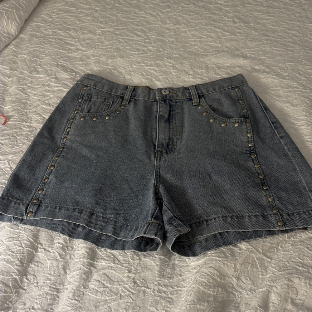 Entro Blue Jean Shorts with Studded Detail